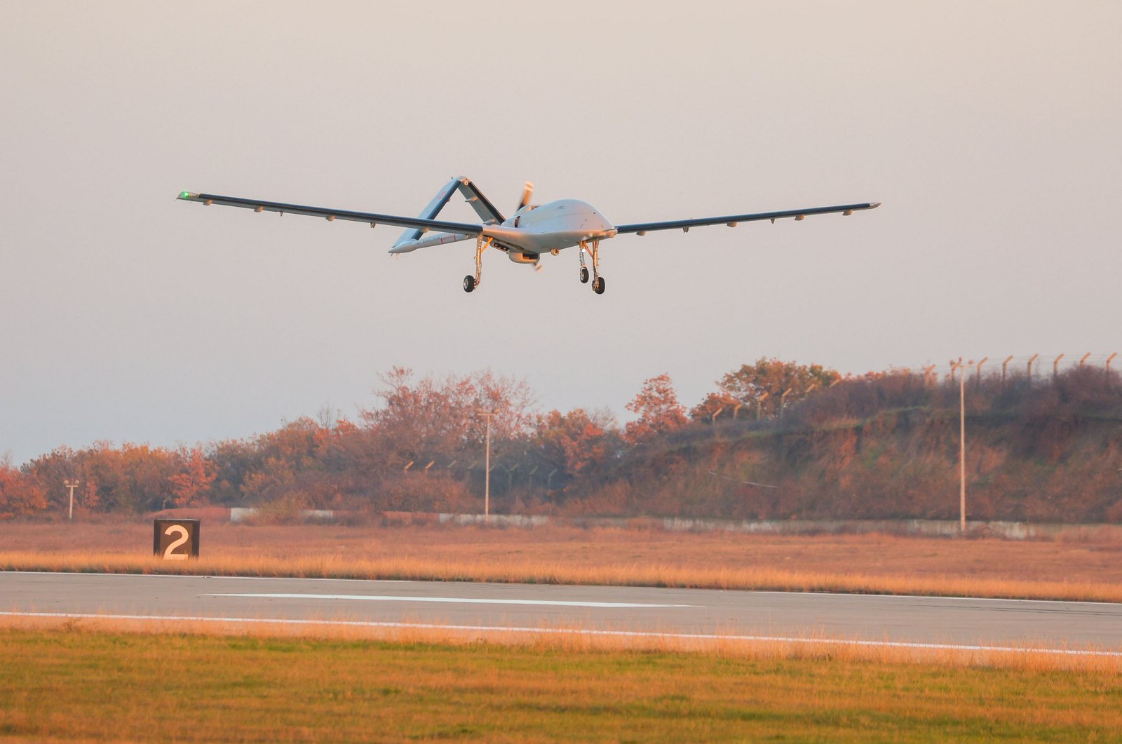 Türkiye's new aircraft carrier-capable combat drone, the Bayraktar TB3, is seen in the air during an endurance test flight, Tekirdağ, northwestern Türkiye, Dec. 20, 2023. (AA Photo)