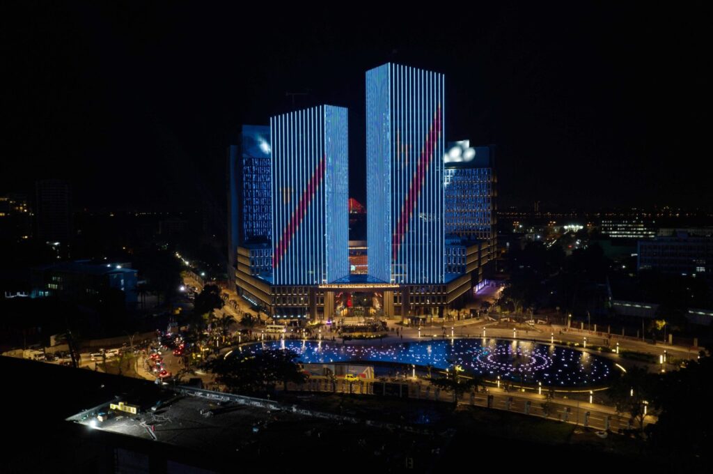 Front view of Kinshasa Congress and Finance Center constructed by Turkish firm Miller Holding, Kinshasa, Democratic Republic of Congo (DRC), Dec. 20, 2023. (AA Photo)