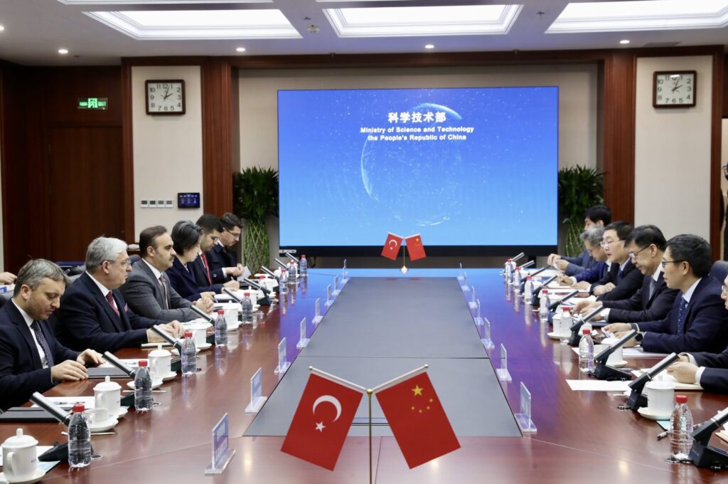 Industry and Technology Minister Mehmet Fatih Kacır holds talks with Chinese Minister of Science and Technology Yin Hejun, in Beijing, China, Dec. 20, 2023. (AA Photo)