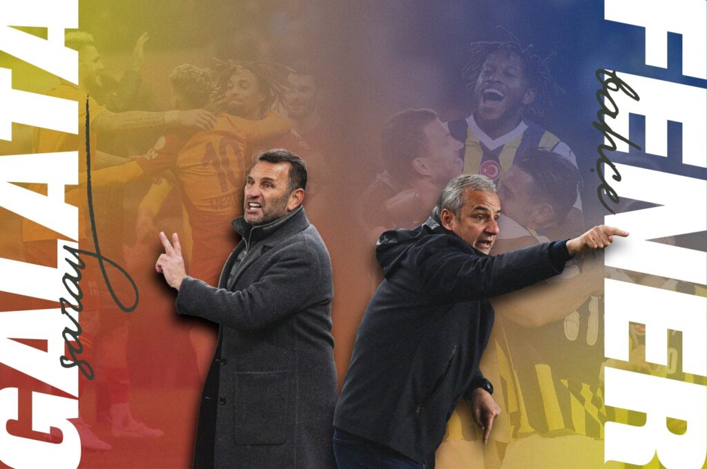 The illustration shows Galatasaray's coach Okan Buruk (L) and Fenerbahçe's Ismail Kartal. (Illustration by Mehmet Mücahıt Yılmaz)
