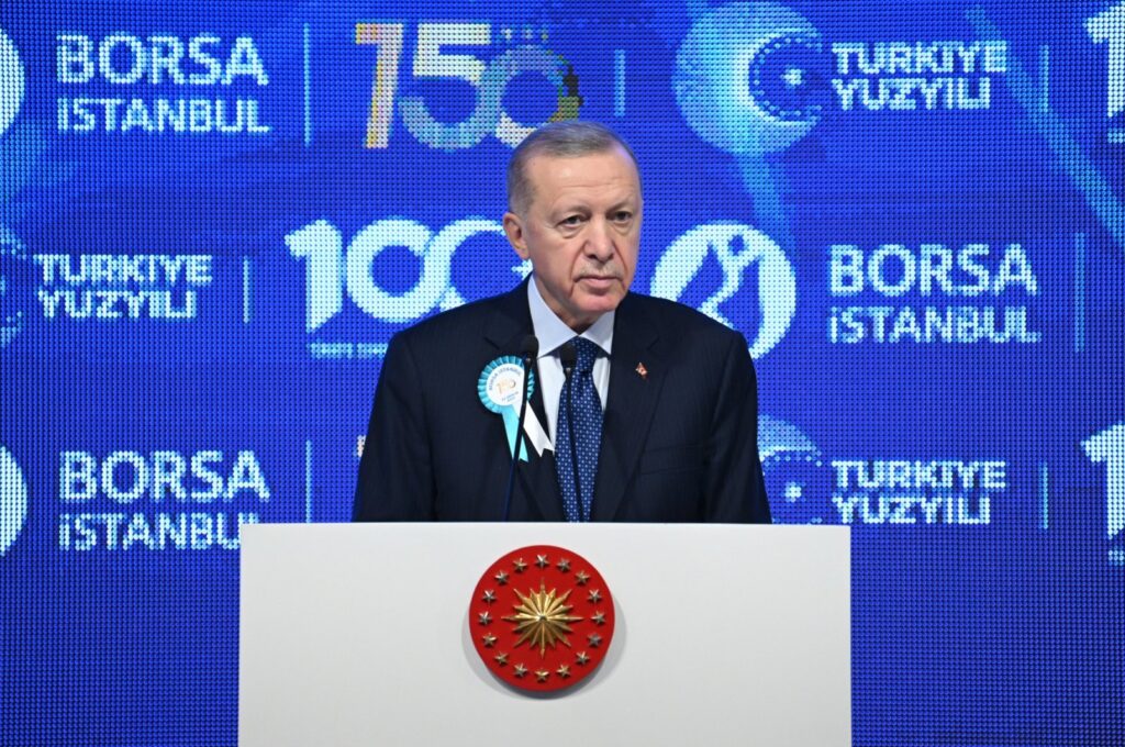 President Recep Tayyip Erdoğan speaks during an event to mark the 150th anniversary of the Borsa Istanbul Stock Exchange (BIST), in Istanbul, Türkiye, Dec. 22, 2023. (AA Photo)