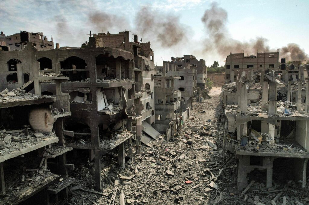 This picture taken on October 11, 2023 shows an aerial view of buildings destroyed by Israeli air strikes in the Jabalia camp for Palestinian refugees in Gaza City. (AFP File Photo)