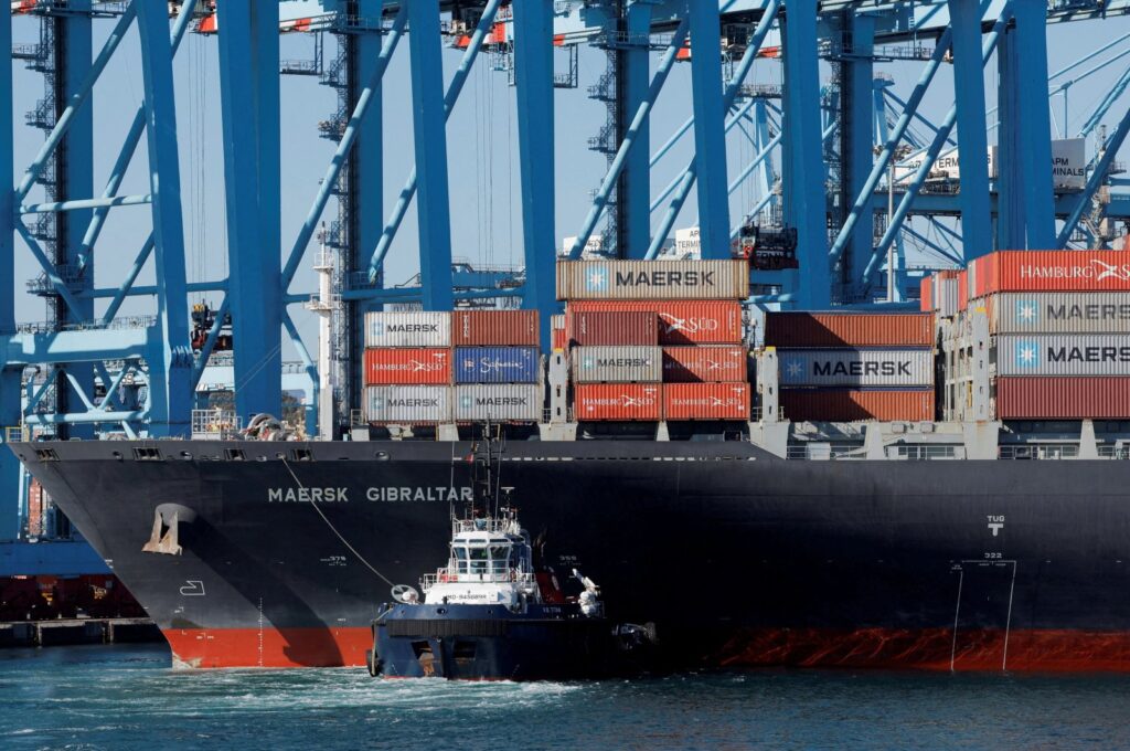Containers are seen on Maersk's container ship Maersk Gibraltar at the APM Terminals in the port of Algeciras, Spain, Jan. 19, 2023. (Reuters Photo)