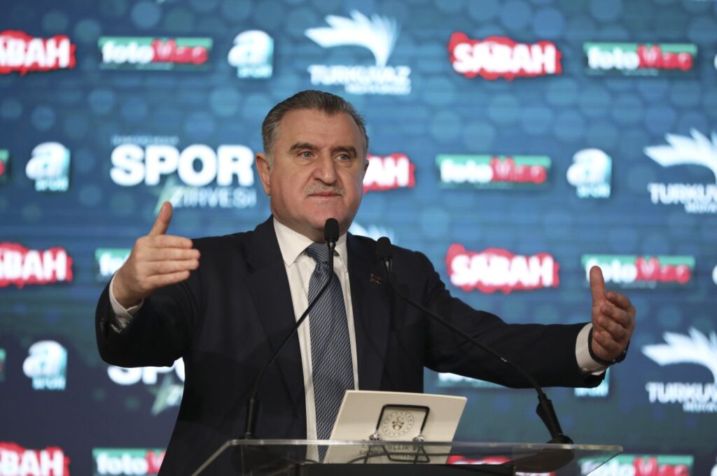 Youth and Sports Minister Osman Aşkın Bak speaks during the opening of the Turkuvaz Media Group's Sports Summit, Istanbul, Türkiye, Dec. 25, 2023. (AA Photo)