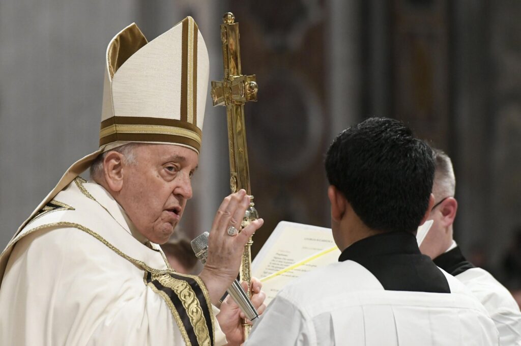 Pope Francis leads a Christmas mass in Saint Peter's Basilica at the Vatican, Dec. 24, 2023. (EPA Photo)