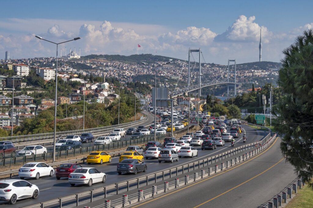 Heavy traffic clogs the highway on the way to the Bosporus bridge, Istanbul, Türkiye, Dec. 25, 2023. (Getty Images)