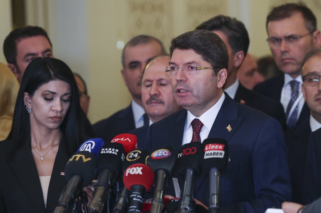 Justice Minister Yılmaz Tunç talks to reporters following an event in the capital Ankara, Türkiye, Dec. 26, 2023. (AA Photo)