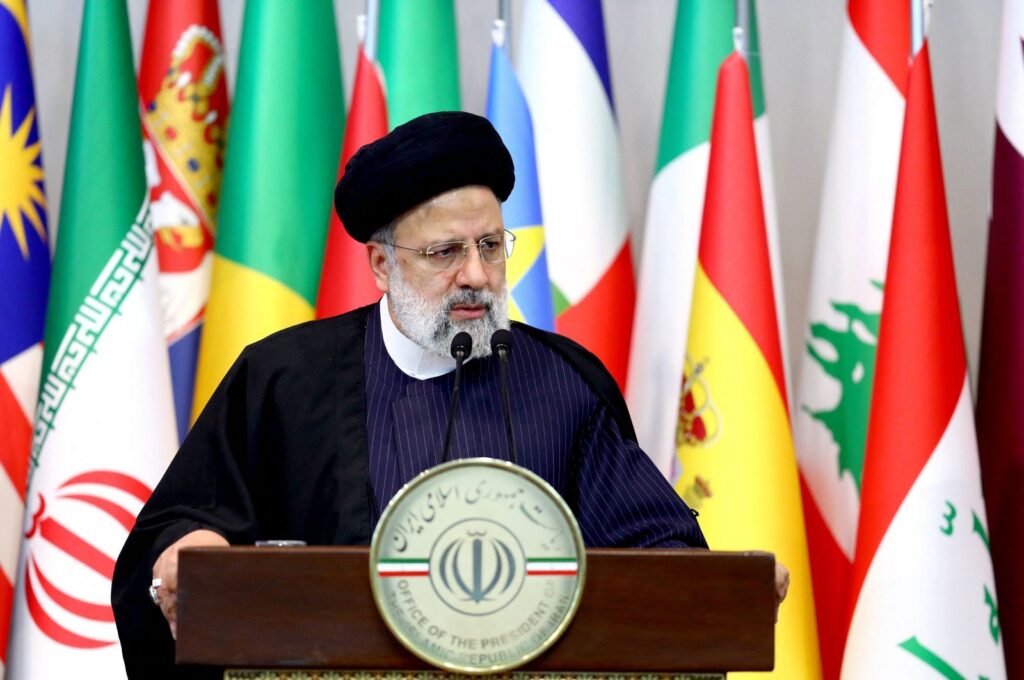 A handout picture provided by Iran's Presidency shows Iranian President Ebrahim Raisi speaking at the Tehran International Conference on Palestine in the capital Tehran, Iran, Dec. 23, 2023. (AFP Photo)
