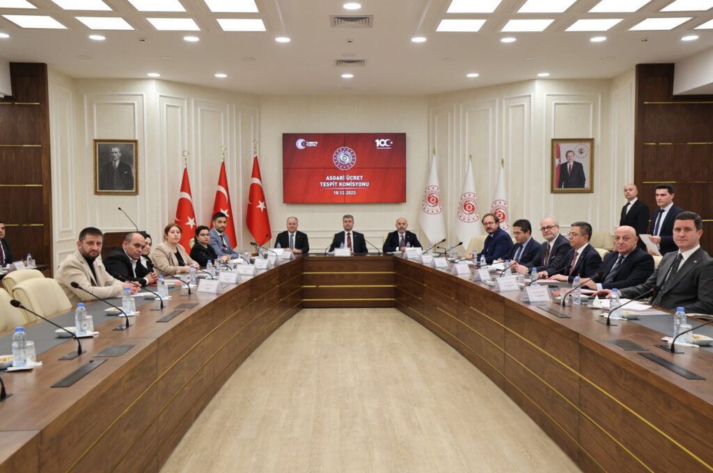The minimum wage assessment commission following a meeting in Ankara, Dec. 27, 2023. (IHA Photo)