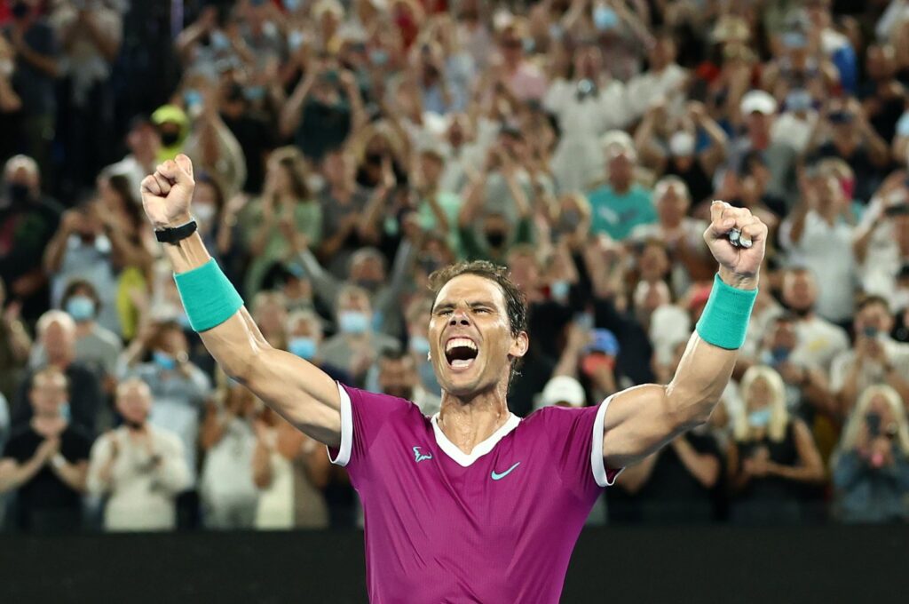 Rafael Nadal celebrates match point in his Men’s Singles Final match against Daniil Medvedev of Russia during day 14 of the 2022 Australian Open at Melbourne Park, Melbourne, Australia, Jan. 30, 2022. (Getty Images Photo)