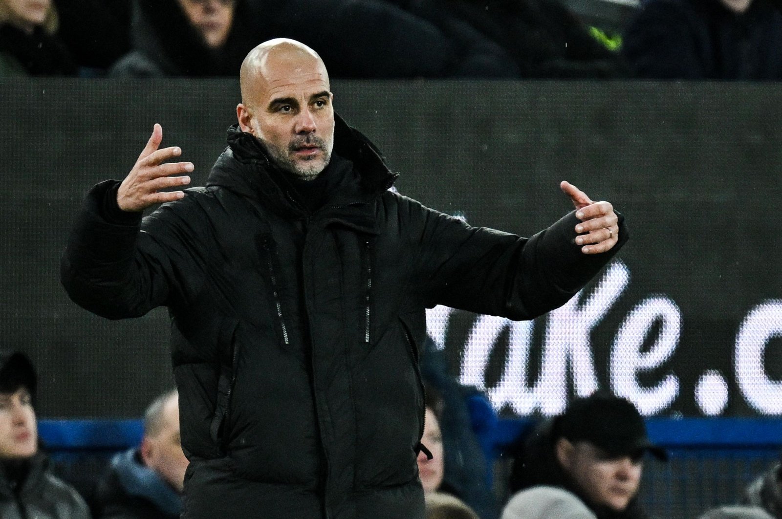 Manchester City's Spanish manager Pep Guardiola reacts during the English Premier League football match between Everton and Manchester City at Goodison Park, Liverpool, U.K., Dec. 27, 2023. (AFP Photo)