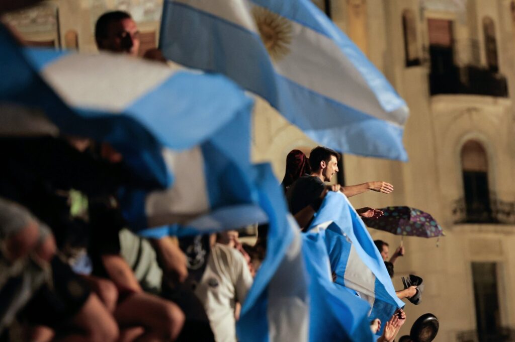 Dozens of people participate in a demonstration against the economic measures announced by Argentina's President Javier Milei, in front of the National Congress in Buenos Aires, Argentina, Dec. 20, 2023. (EPA Photo)