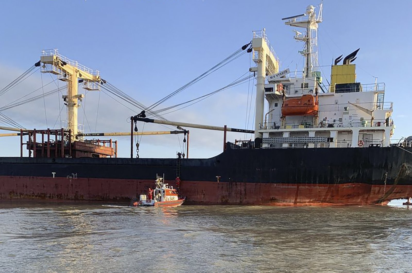 A Panama-flagged civilian cargo vessel is seen in the Odesa region, Ukraine, Dec. 28, 2023. (Ukraine's Border Guard Service via AP Photo)