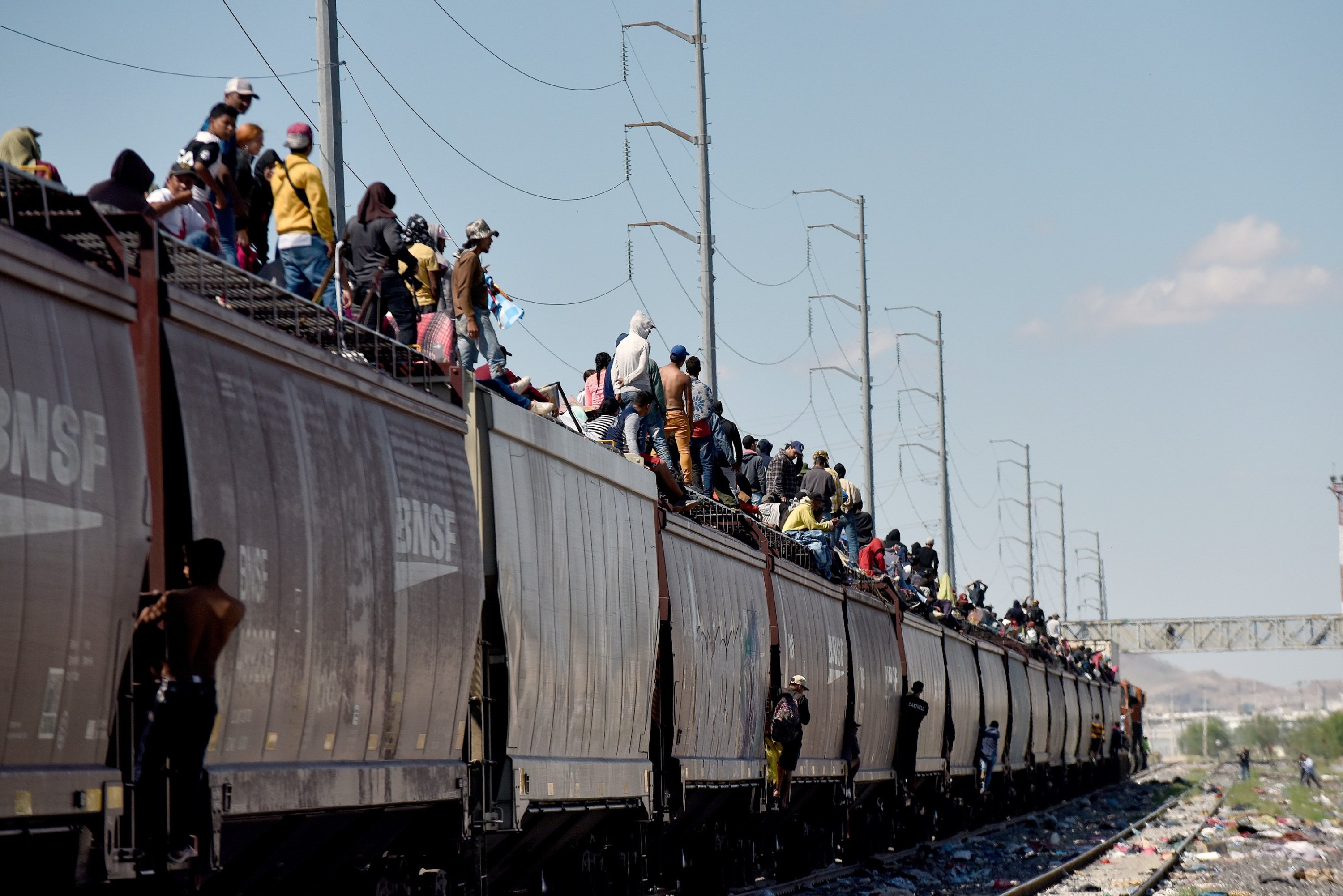 307730 Migrants travel on the train known as