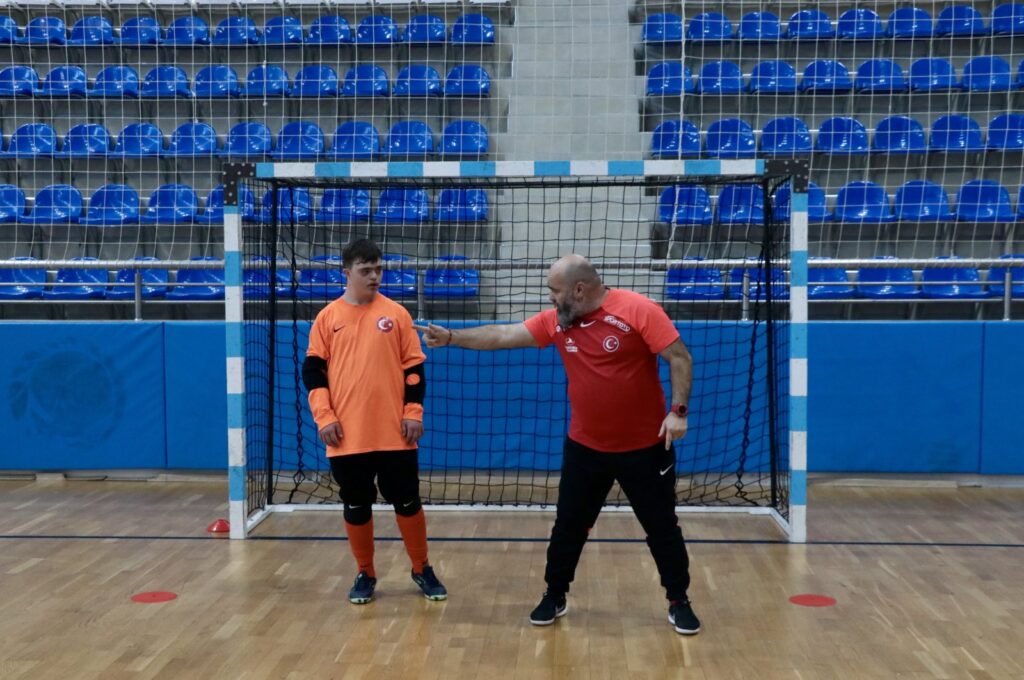 A Turkish futsal player with Down syndrome trains ahead of the Trisome Games, Kocaeli, Türkiye, Dec. 12, 2023. (AA Photo)