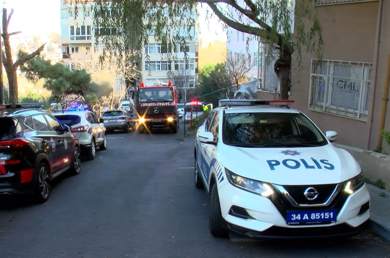 A police car is seen in a street in Beşiktaş district, Istanbul, Türkiye, Dec. 27, 2023. (DHA Photo)