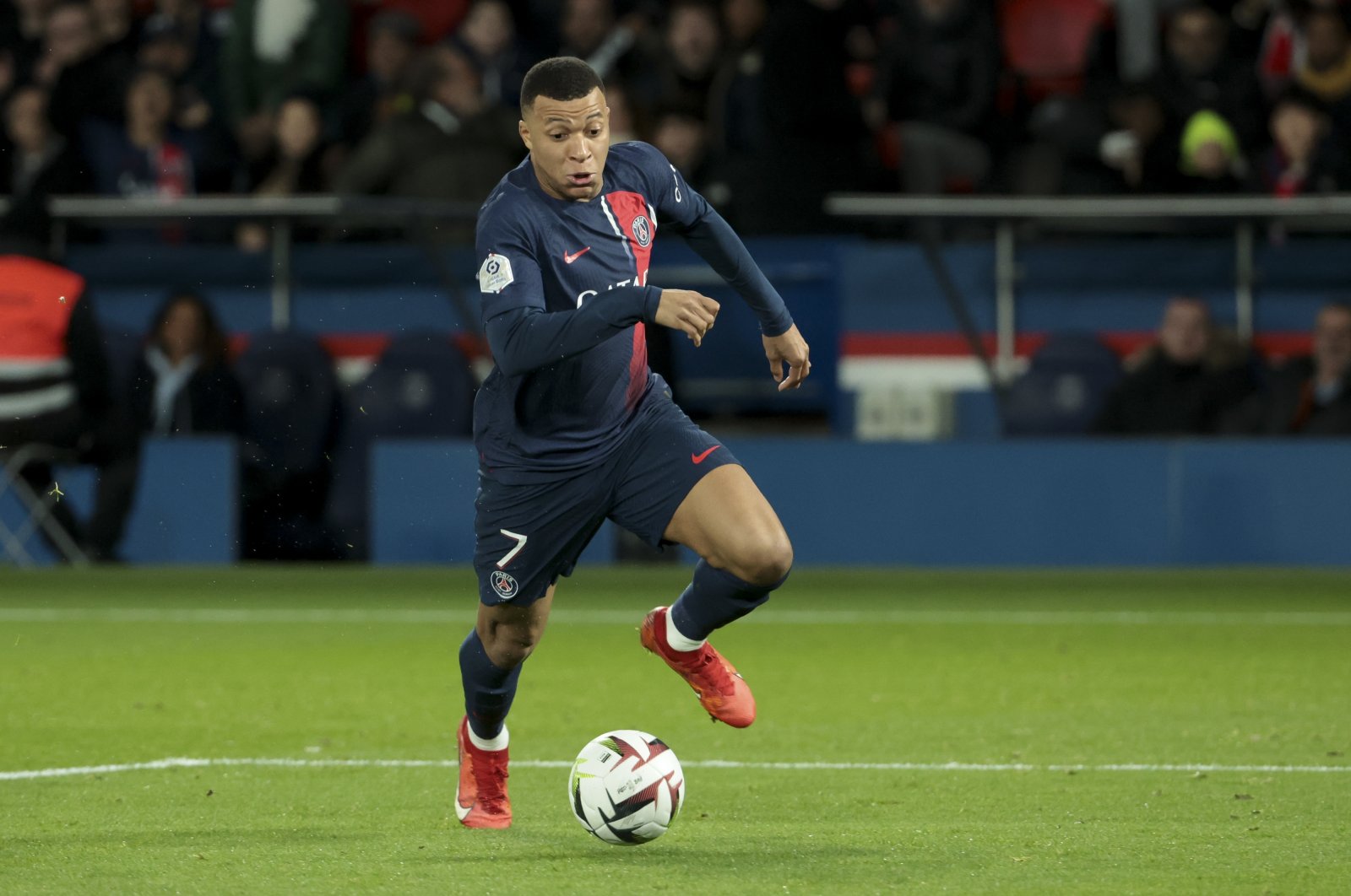 PSG's Kylian Mbappe action during the Ligue 1 match against Metz at Parc des Princes stadium, Paris, France, Dec. 20, 2023. (Getty Images Photo)