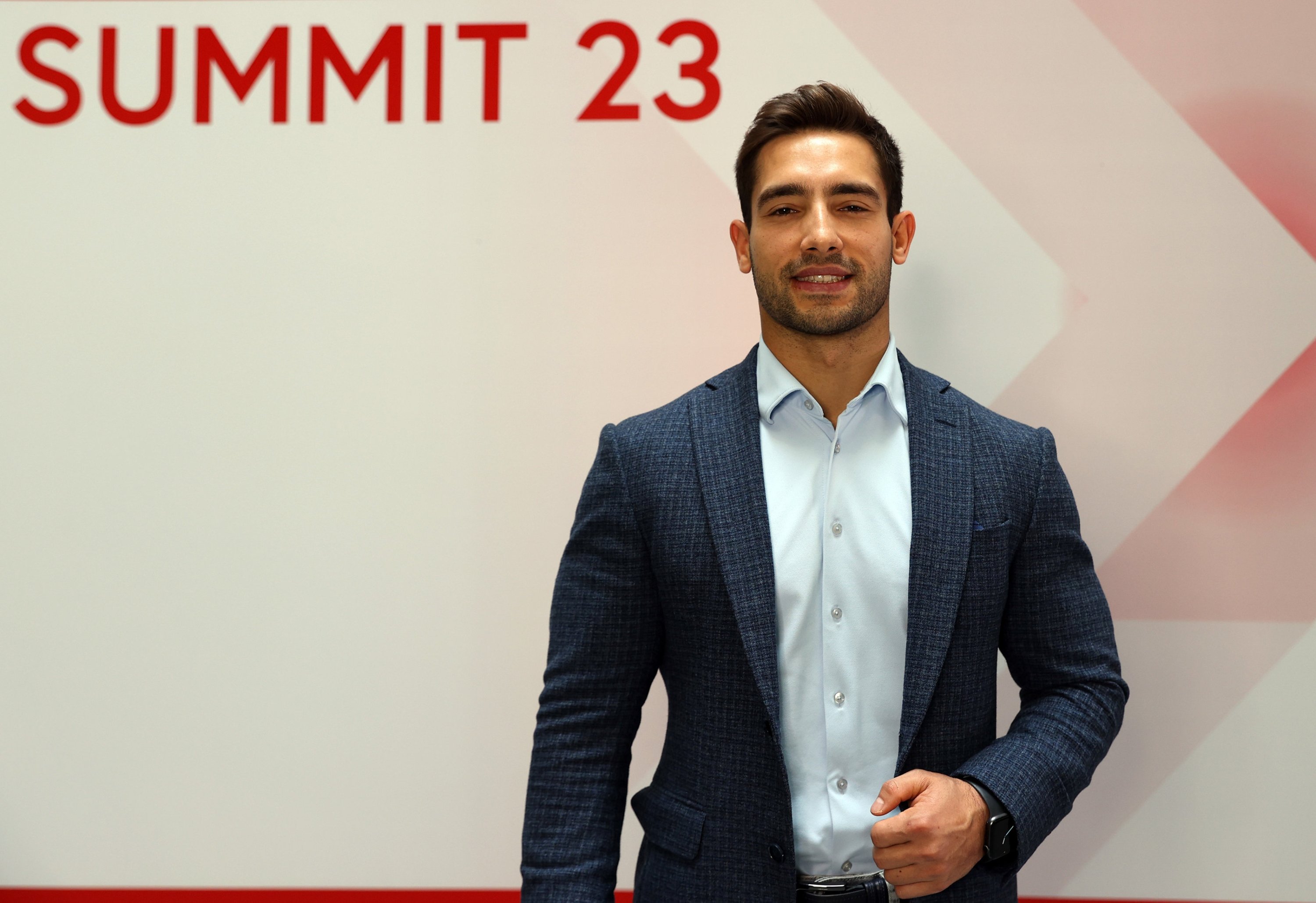 308240 Turkish gymnast Ibrahim Çolak poses for a photo at the Sports and Business Summit 23, Istanbul, Türkiye, Dec. 27, 2023. (AA Photo)