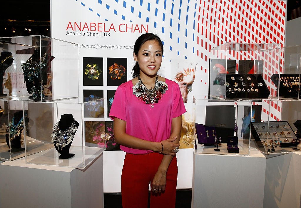 Designer Anabela Chan stands with her jewelry display at the International Design Showcase during the Vogue Fashion Dubai Experience, Dubai, United Arab Emirates. Oct. 31, 2014 (Getty Images Photo)