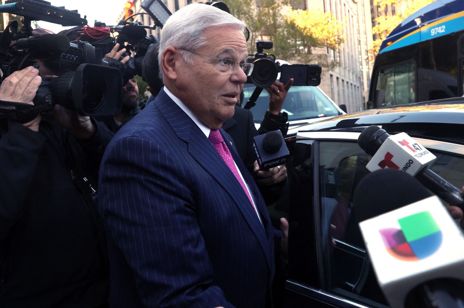 Senator Bob Menendez departs a New York City court after pleading not guilty to new charges in New York City, U.S., Oct. 23, 2023. (AFP File Photo)