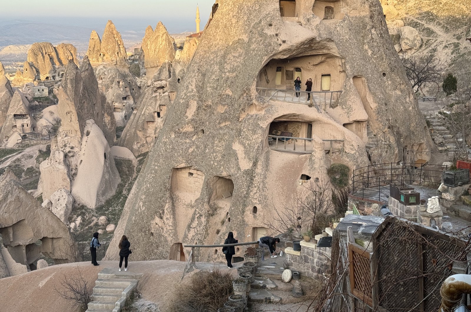 Tourists enjoy a bird's eye view of caves and castles in Cappadocia, Türkiye, Jan. 5, 2024. (AA Photo)