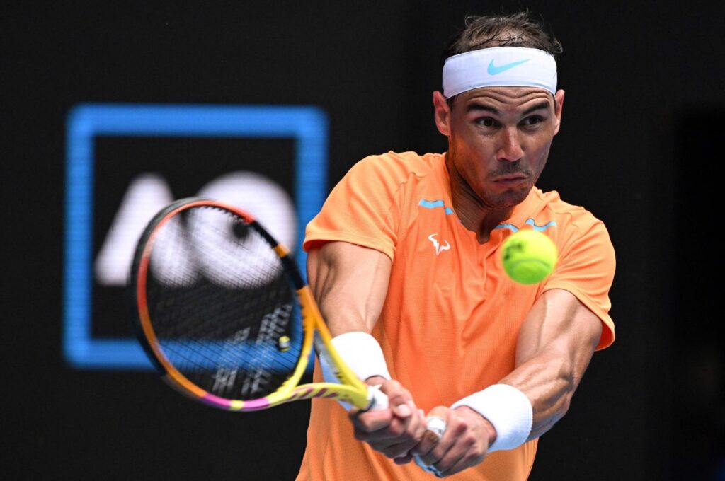 Spain's Rafael Nadal hits a return against Britain's Jack Draper during their men's singles match on Day 1 of the Australian Open, Melbourne, Australia, Jan. 16, 2023. (AFP Photo)