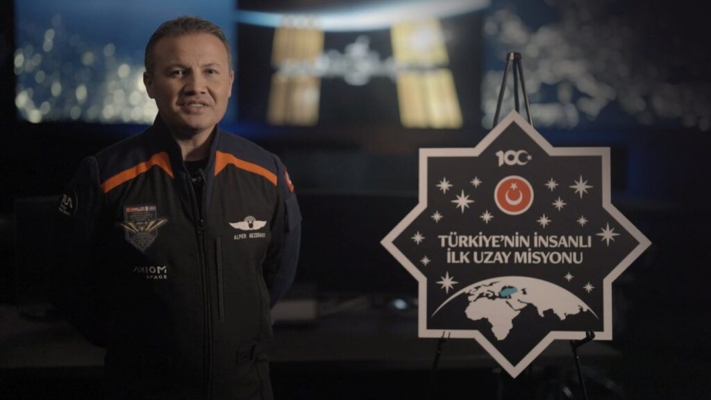 Türkiye's first space traveler Alper Gezeravcı introduces the uniform to be used during the mission, Ankara, Türkiye, Dec. 14, 2023. (DHA Photo)