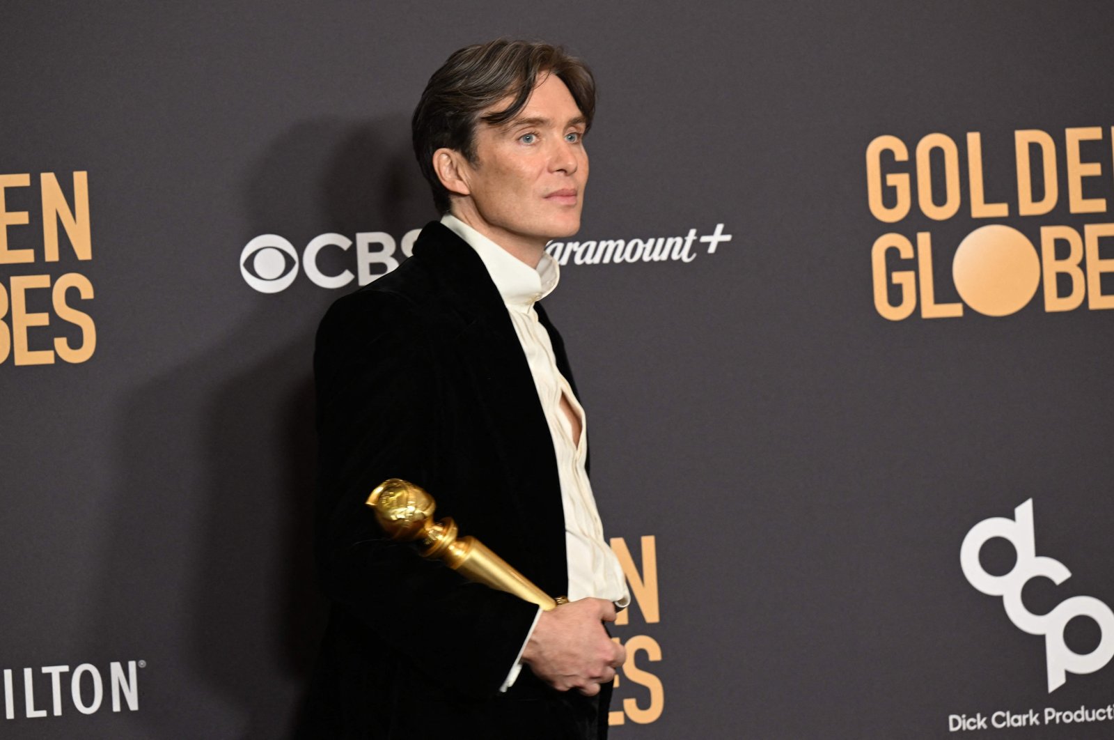Irish actor Cillian Murphy poses in the press room with the award for Best Performance by a Male Actor in a Motion Picture - Drama for "Oppenheimer" during the 81st annual Golden Globe Awards in Beverly Hills, California, U.S., Jan. 7, 2024. (AFP Photo)
