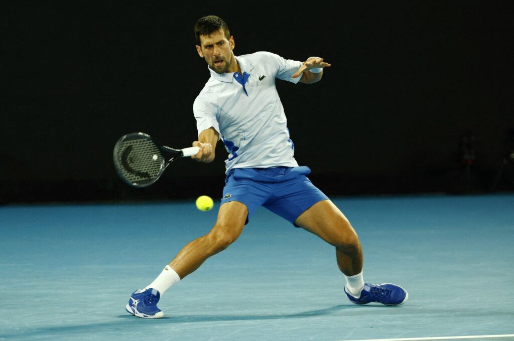 Serbia's Novak Djokovic in action during his Australian Open first round match against Croatia's Dino Prizmic, Melbourne, Australia, Jan. 14, 2024. (Reuters Photo)