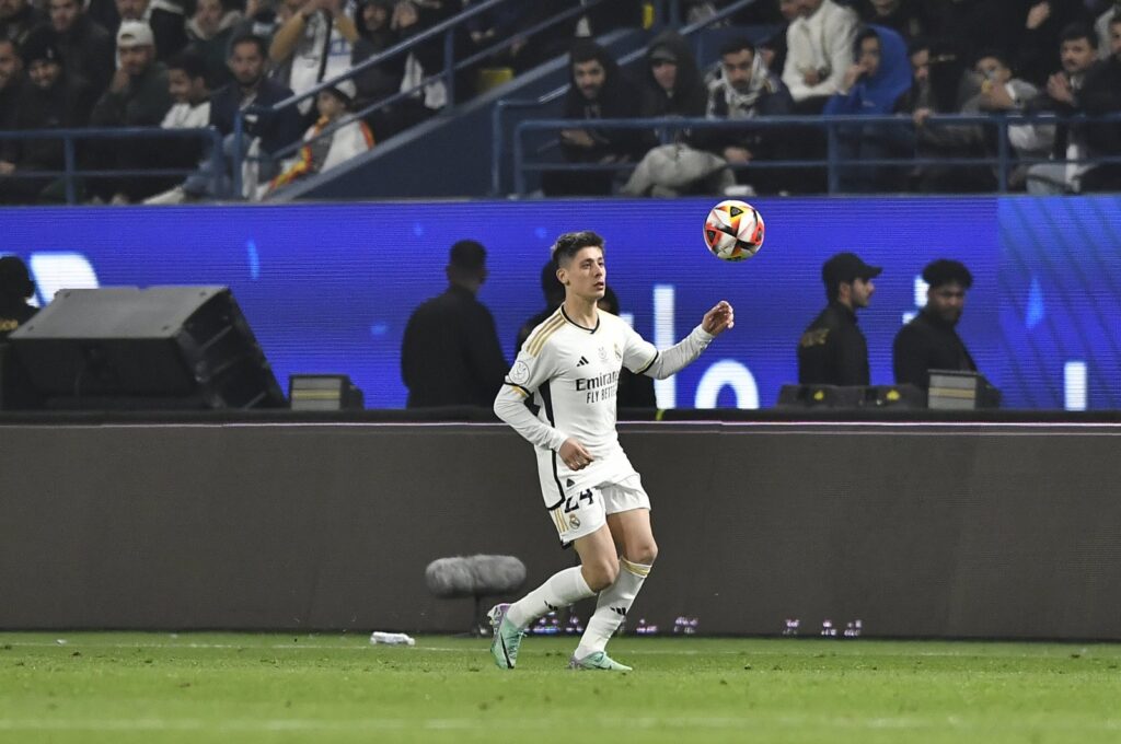 Real Madrid's Arda Güler in action during the Spanish Super Cup match against Atletico Madrid at the Al-Awwal Stadium, Riyadh, Saudi Arabia, Jan. 11, 2024. (AA Photo)