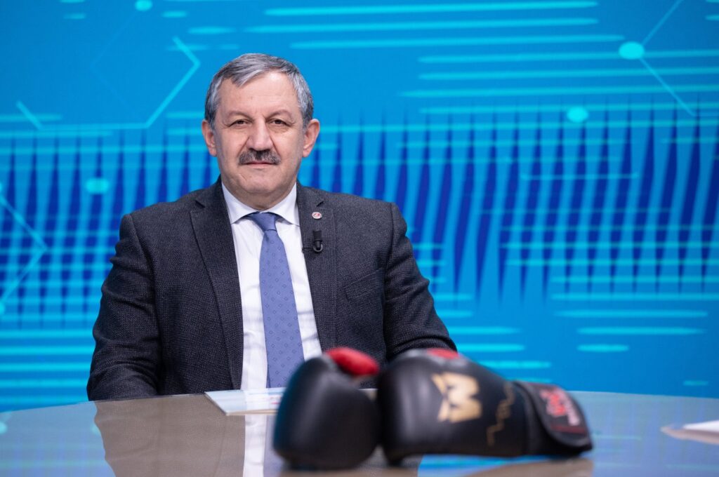 Turkish Kickboxing Federation President Salim Kayıcı speaks at AA Sports Talk, Ankara, Türkiye, Jan. 12, 2024. (AA Photo)