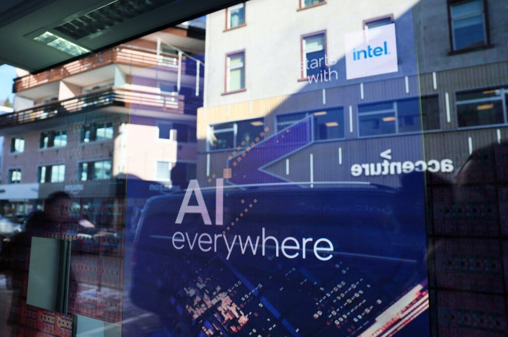 A slogan related to artificial intelligence is displayed on a screen in the Intel pavilion, during the 54th annual meeting of the World Economic Forum (WEF) in Davos, Switzerland, Jan. 16, 2024. (Reuters Photo)