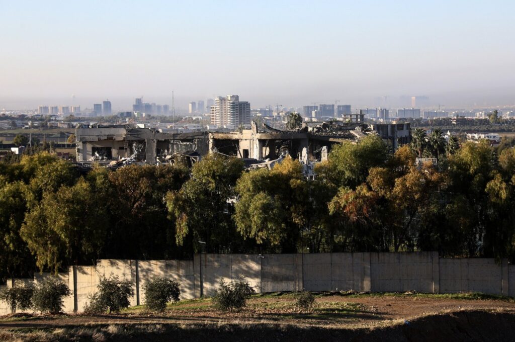 A general view shows the destroyed home of Iraqi Kurdish businessman Peshraw Dizayee, who was killed along with other members of his family, in an overnight missile attack targeting the city of Irbil, northern Iraq, Jan. 16, 2024.