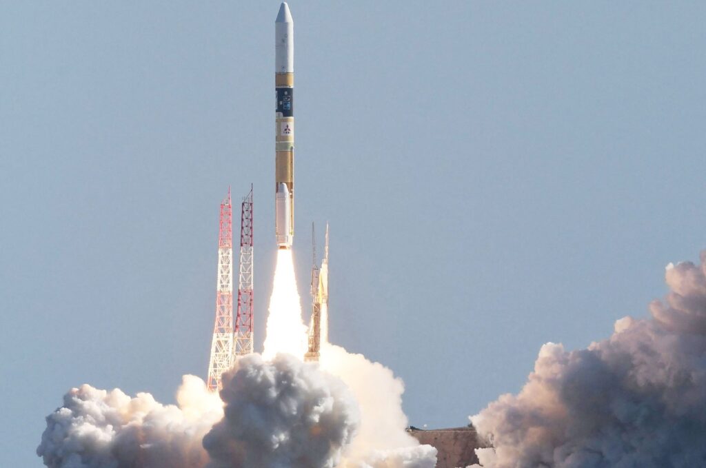 An H-IIA rocket carrying a small lunar surface probe and other objects lifts off from the Tanegashima Space Centre on Tanegashima island, Kagoshima Prefecture on Sept. 7, 2023. Japan's "Moon Sniper" spacecraft will attempt a historic touchdown on the lunar surface this weekend using pinpoint robotics that the country hopes can succeed where many have failed. (AFP Photo)