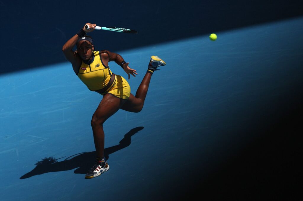 U.S.' Coco Gauff hits a return against Caroline Dolehide during their women's singles match on day four of the Australian Open tennis tournament, Melbourne, Australia, Jan. 17, 2024. (AFP Photo)