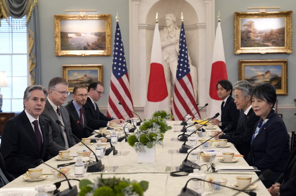 U.S. Secretary of State Antony Blinken (L) meets with Japanese Foreign Minister Yoko Kamikawa (R) at the State Department, Washington D.C., U.S., Jan. 12, 2024. (AP Photo)