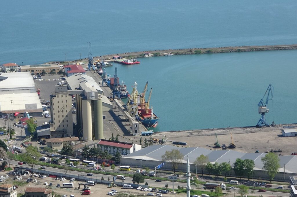 An aerial view of a port in the northern province of Trabzon, Türkiye, Jan. 17, 2024. (IHA Photo)