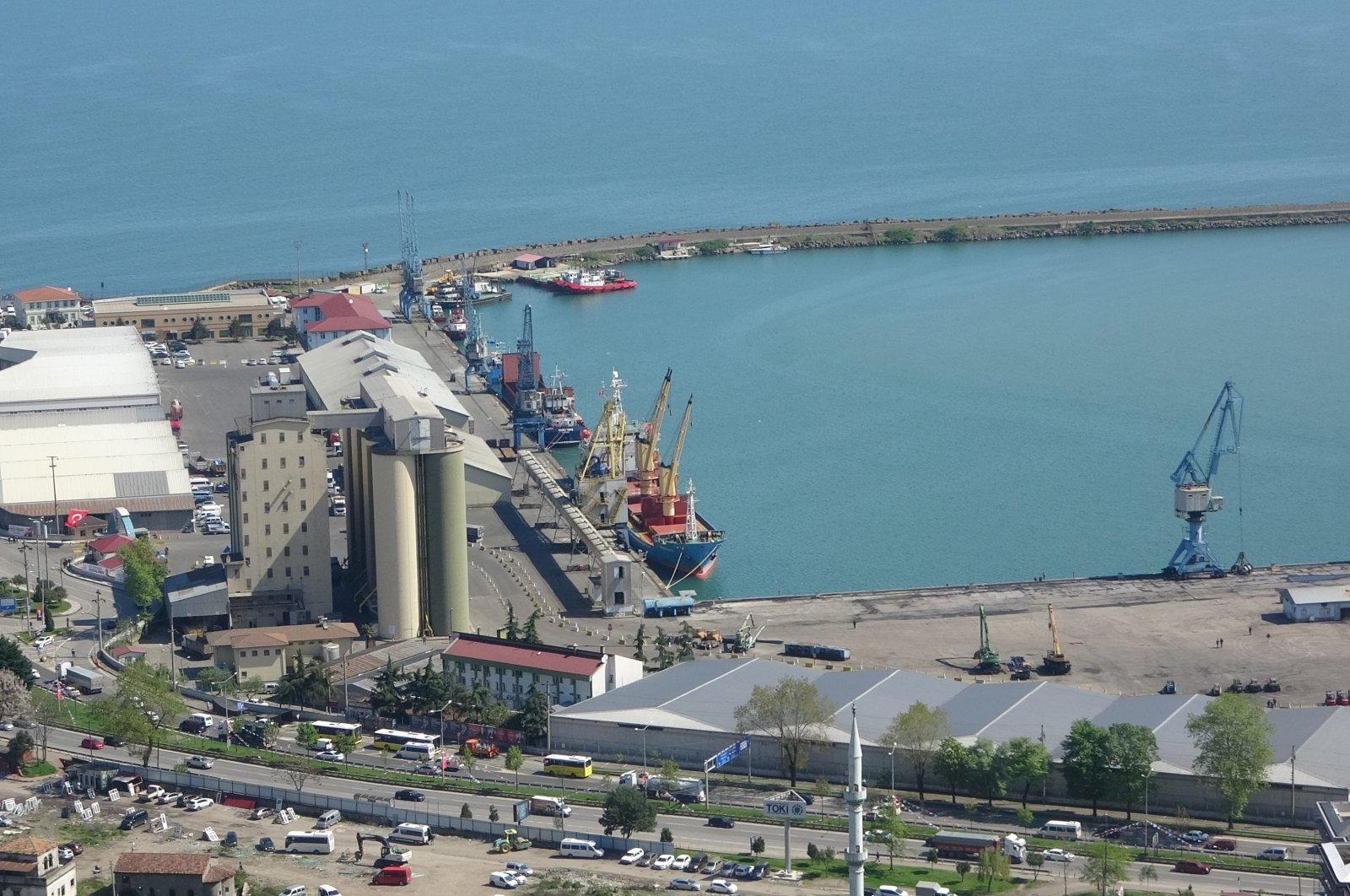 An aerial view of a port in the northern province of Trabzon, Türkiye, Jan. 17, 2024. (IHA Photo)