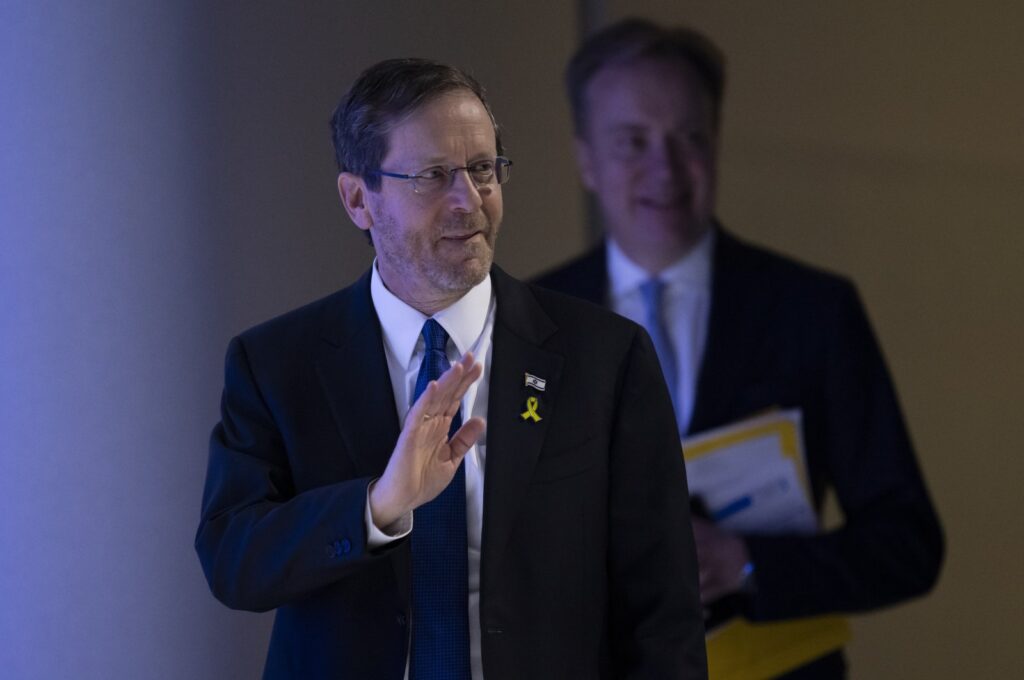 Isaac Herzog, President of Israel, arrives for a plenary session in the Congress Hall during the 54th annual meeting of the World Economic Forum (WEF, Davos, Switzerland, Jan. 18, 2024. (EPA Photo)