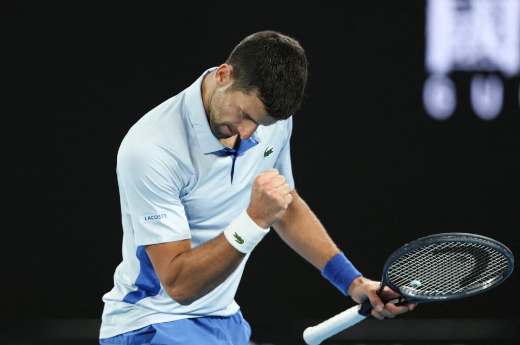 Serbia's Novak Djokovic reacts after a point against France's Adrian Mannarino during their men's singles match on Day 8 of the Australian Open tennis tournament, Melbourne, Australia, Jan. 21, 2024. (AFP Photo)