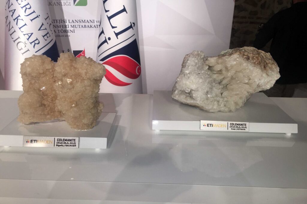 Colemanite, a mineral-rich type of boron, is seen during an event in Istanbul, Türkiye, June 7, 2018. (IHA Photo)
