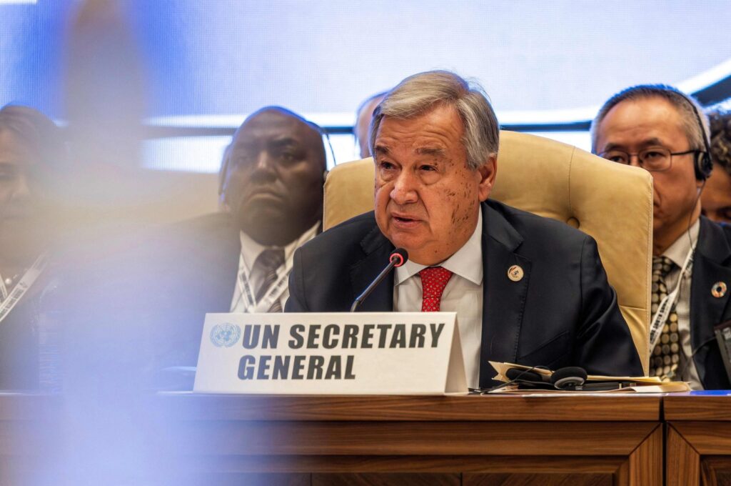 U.N. Secretary-General Antonio Guterres speaks at program in Kampala, Uganda, Jan. 21, 2024. (AFP Photo)