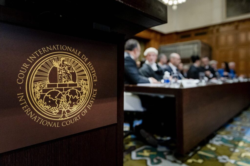 This general view shows the logo of the International Court of Justice (ICJ) in The Hague on Jan. 12, 2024. (AFP File Photo)