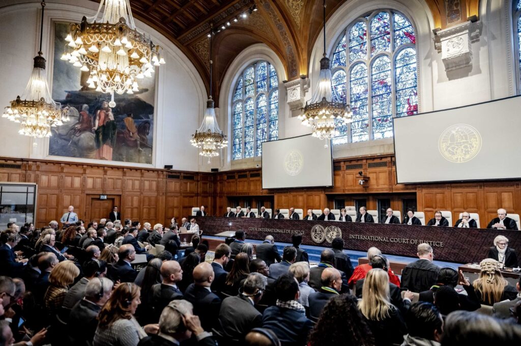 International Court of Justice (ICJ) President Joan Donoghue and other judges prepare for the hearing brought by South Africa for the genocide case against Israel, The Hague, the Netherlands, Jan. 11, 2024. (EPA Photo)