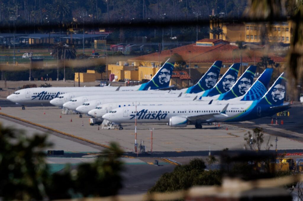 Alaska Airlines commercial airplanes are shown parked off to the side of an airport, as the National Transportation Safety Board continues its investigation of the Boeing 737 Max 9 aircraft, in San Diego, California, U.S. Jan. 18, 2024. (Reuters Photo)