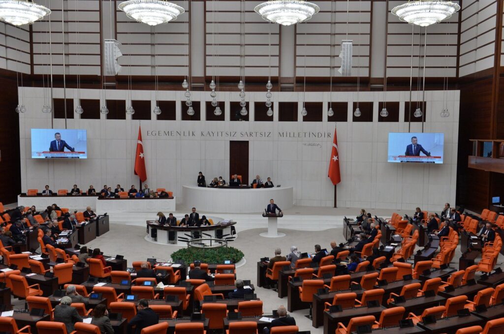 Members of the Turkish Parliament attend a session before voting on a bill regarding Sweden's accession to NATO, at the Grand National Assembly of Türkiye (TBMM) in Ankara, Türkiye, Jan. 23, 2024. (EPA Photo)