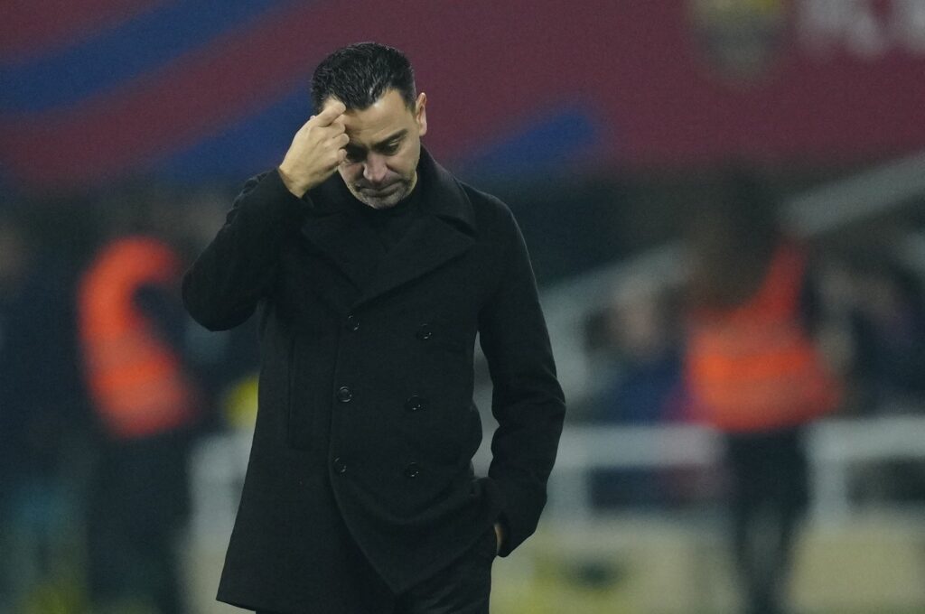 FC Barcelona head coach Xavi Hernandez gestures during a Spanish La Liga match against Villarreal, Barcelona, Spain, Jan. 27, 2024. (EPA Photo)