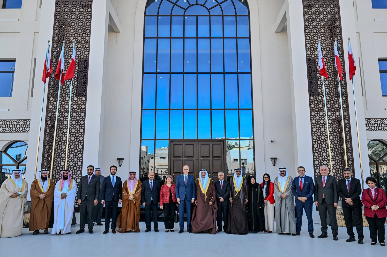 Turkish Parliament Speaker Numan Kurtulmuş, met with the speaker of the Council of Representatives Ahmed bin Salman Al Musallam within the scope of his Bahrain contacts, Bahrain, Jan. 29, 2024. (AA Photo)