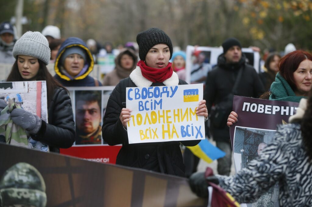 Relatives and friends of Ukrainian prisoners of war (POW) take part at a rally in Odesa, Ukraine, Nov. 26, 2022. (Reuters File Photo)