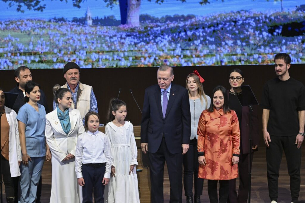 President Recep Tayyip Erdoğan (C) is seen during his ruling Justice and Development Party's (AK Party) election manifesto declaration in the capital Ankara, Türkiye, Jan. 30, 2024. (AA Photo)